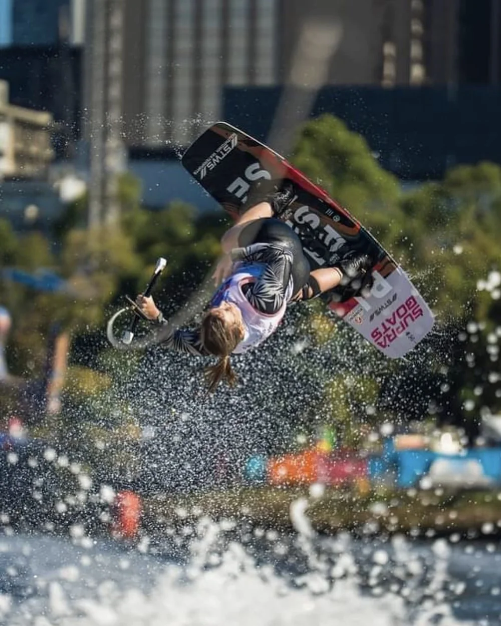 Payton Gross inverted above the wake at the Moomba Masters in Melbourne